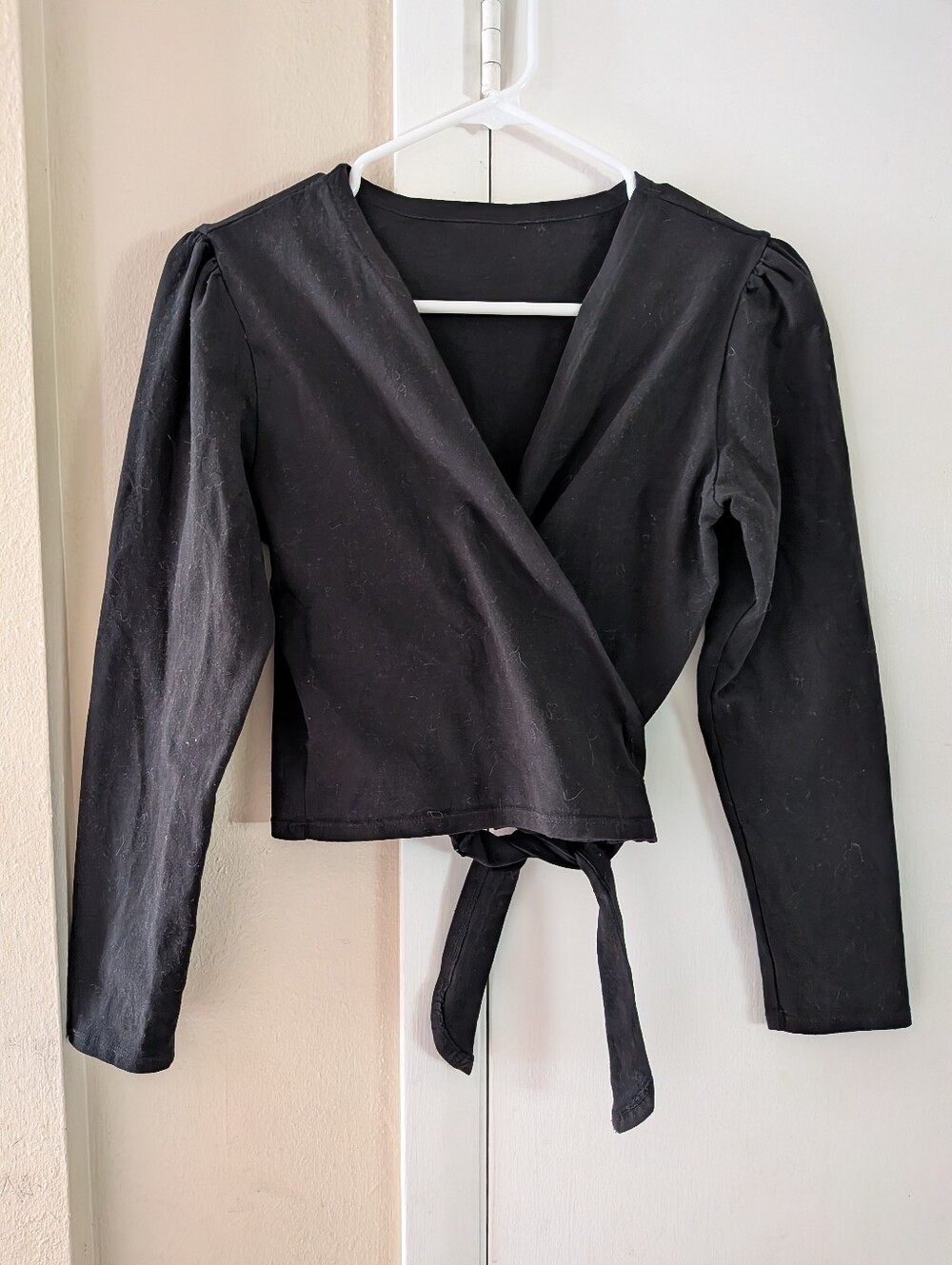 Ballet Wrap-Front Long Sleeve Top Black - Women's Medium